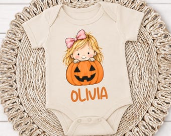 Personalized Baby Halloween Bodysuit, Custom Name Pumpkin Outfit, First Halloween Baby Clothes, Pumpkin Patch Outfit, Halloween Baby Gift