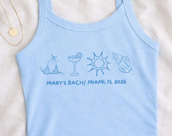 Camiseta sin mangas personalizada para despedida de soltera, camiseta sin mangas personalizada para despedida de soltera, tribu de la novia, despedida de soltera en la playa, último chapuzón, playa costera, tirantes finos