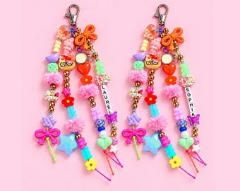 Personalized Beaded Keychain for Girls, Custom Name Backpack Charm, Colorful Bag Accessory, Tween Birthday Gift, Ready to Use, Gift for Girl