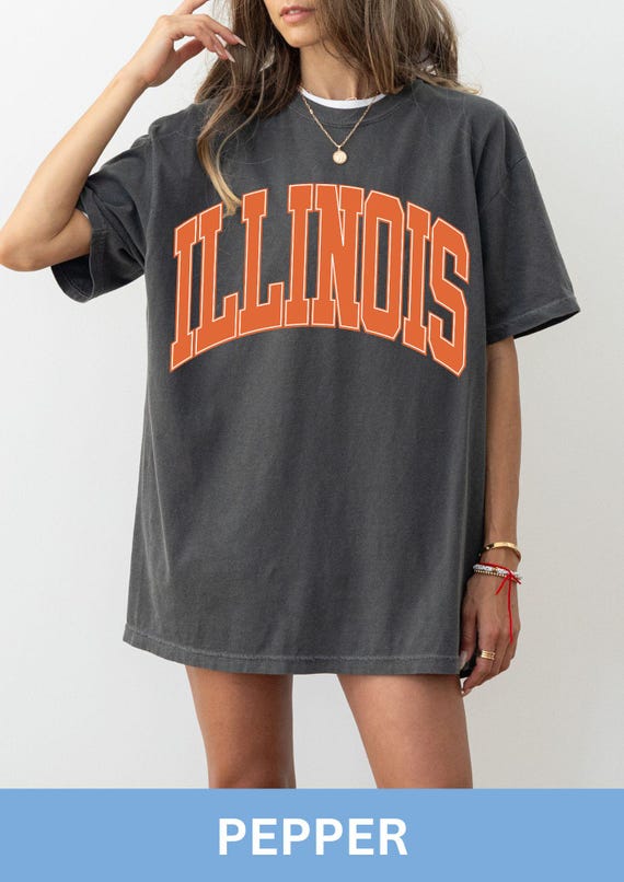 Illinois Comfort Colors Shirt, Illinois Football, Illinois Basketball, Oversized, Illinois Gift, Basketball Season, Vintage Illinois Shirt