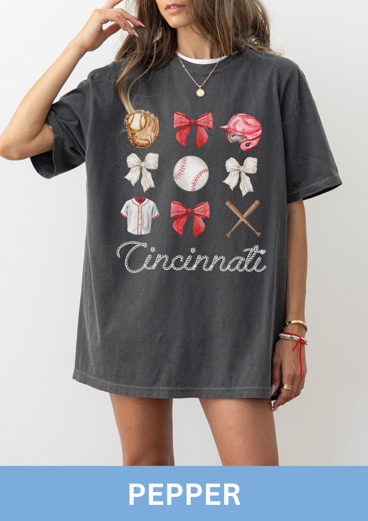 Cincinnati Baseball Comfort Colors Shirt, Cincinnati Baseball Shirt, Baseball Bow, Cincinnati Bow, Coquette Baseball, Cincinnati Fan