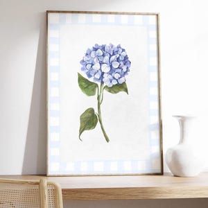 Blue Hydrangea Print Digital Download, Coastal granddaughter, Aesthetic, Botanical Wall Art, Watercolor, Vintage Floral Illustration Print