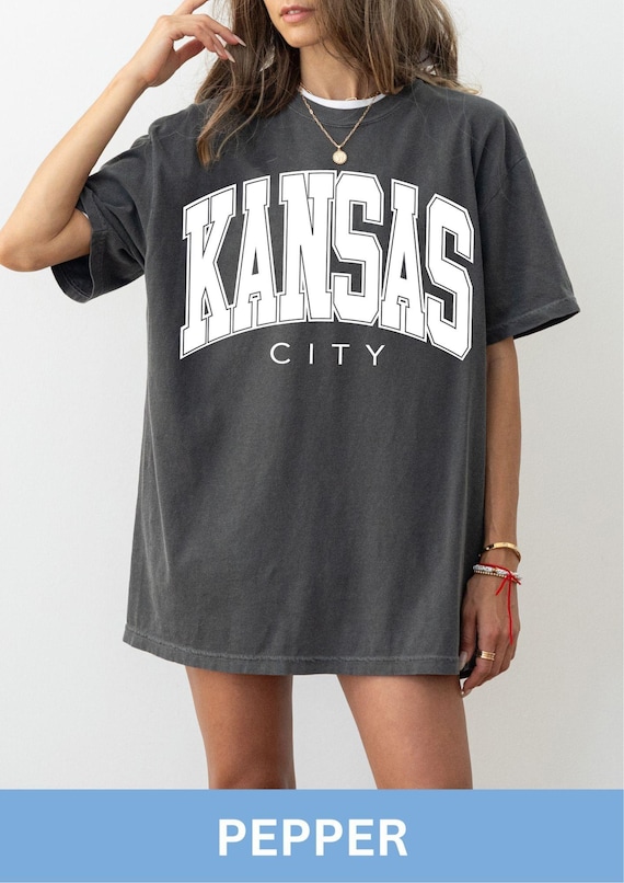 Kansas City Comfort Colors Shirt, Vintage Varsity Graphic Tee, KC City Pride Shirt, Oversized Comfort Colors Tee