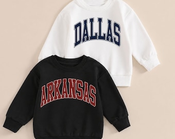 Dziecięca bluza z napisem „City Varsity Letters”, młodzieżowa bluza z napisem „State”, spersonalizowana bluza, rodzinne miasto, lokalizacja, bluza dla malucha