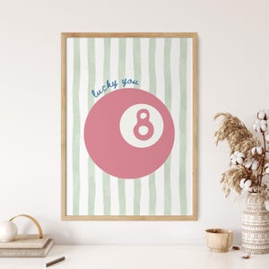 Lucky You Print, Pink Eight Ball Print, 70's Wall Art, Funky Y2k Wall Art Prints Trendy, Estetyczny nowoczesny wystrój apartamentu, plakat Eight Ball