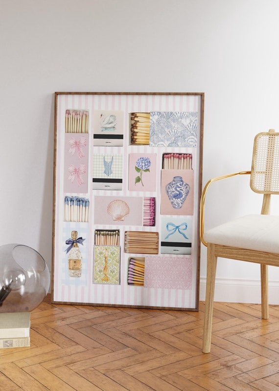 Pink Matchbox Poster, Coquette Matchbox Print, Vintage Matchbox Print, Aesthetic Matchbook, Preppy Matchbooks Print, Trendy Wall Art