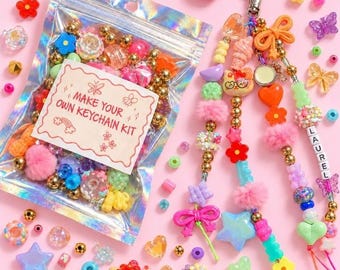 DIY Keychain Kit for Girls, Personalized Name Bead Craft, Gift for Her, Make Your Own Bag Charm, Tween Birthday Gift for Girls, Kids Kit