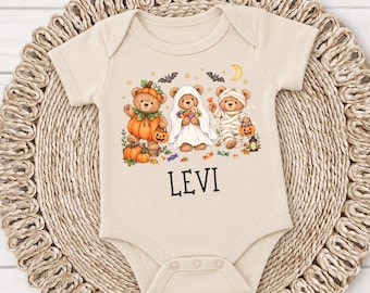 Baby Halloween Bodysuit, Teddy Bear Halloween Outfit, First Halloween Baby Clothes, Pumpkin Ghost Mummy Design, Fall Baby Gift