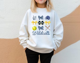 Softball Bow Youth Sweatshirt, Girls Softball Team Crewneck, Custom Team Spirit Sweatshirt, Youth Game Day Outfit