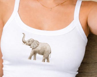 Elephant Tank Top, Womens Spaghetti Strap Graphic Cami, Realistic Elephant Shirt, Fitted Animal Lover Top, Minimal Wildlife Graphic Tank