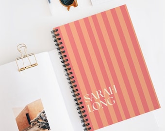 Striped Custom Spiral Journal, Bridemaid Gift, Wedding Shower Gift, Trendy Gift, Gift for Her, Personalized Journal, Preppy, Bold Journal