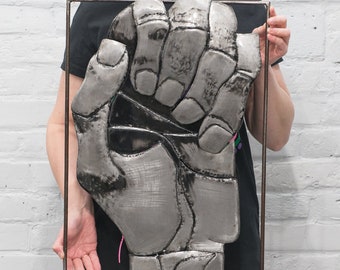 Panel, painting, hand, fist, human fist, fingers, metalArt, Volumetric panel, Three-dimensional, claw, Wrist, white fist wall art 3d, black
