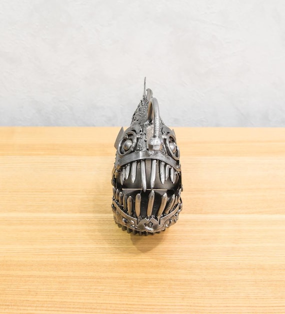 Handmade Anglerfish Metal Art, Steampunk Ocean Sculpture, Recycled