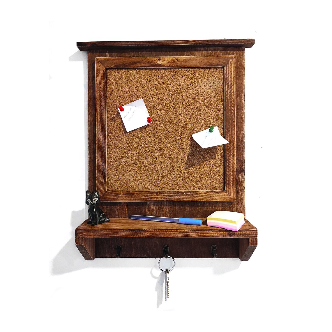 Wooden key rack with cork board Etsy