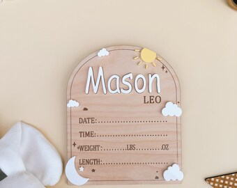 Boy Birth Sign | Baby Birth Announcement | Baby Boy Wooden Birth Announcement | Personalized Name Sign | Baby Birth Name