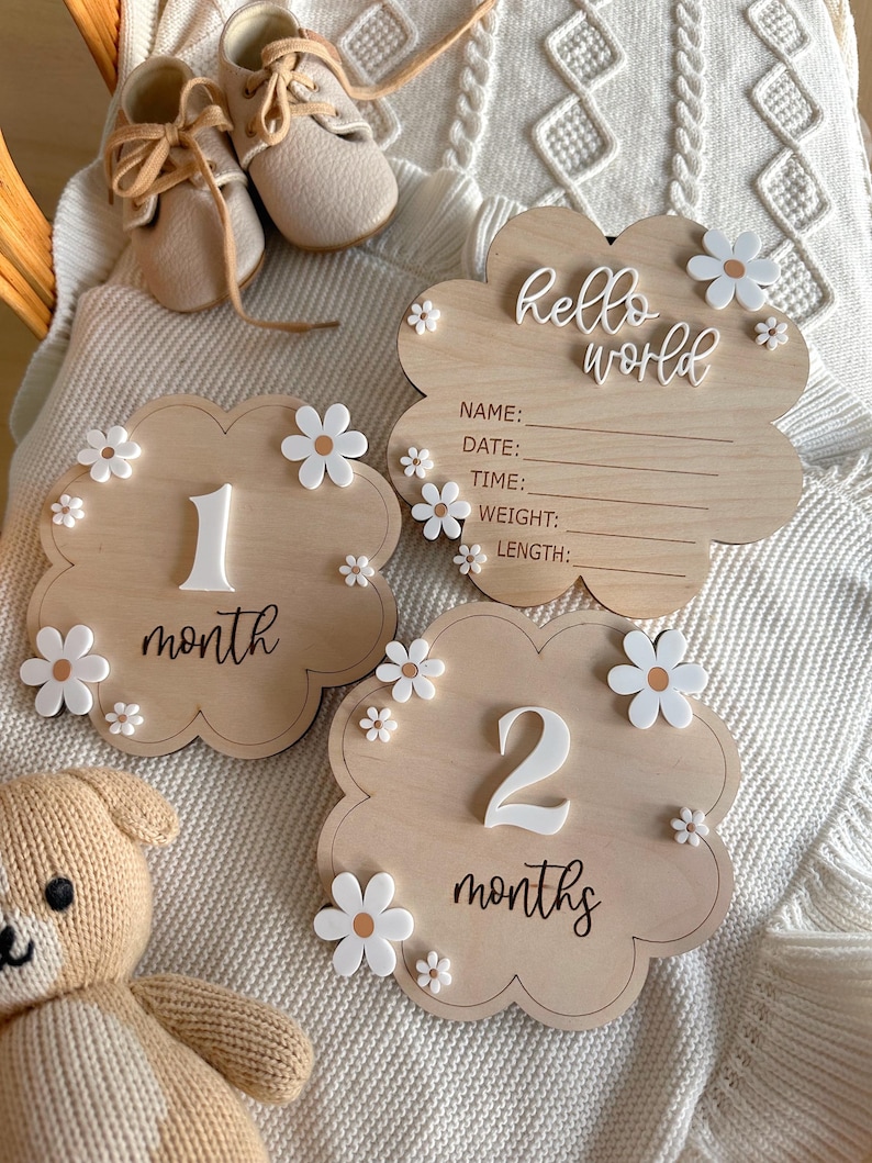 Daisy Hello World Baby Birth Announcement| Hello World Name announcement| Hospital Name sign| Birth Star sign| I’m New Here White
