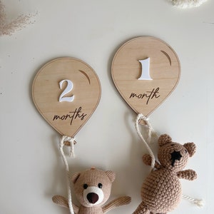 Jalon bébé en montgolfière | Jalon Boho Baby | Disque d'étape en bois | Marqueur d'étape mensuel pour bébé | Croissance de bébé |