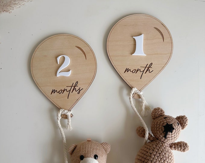 Air Balloon Baby Milestone | Boho Baby Milestone | Wooden  Milestone Disc | Monthly Baby Milestone  Marker | Baby Growth |