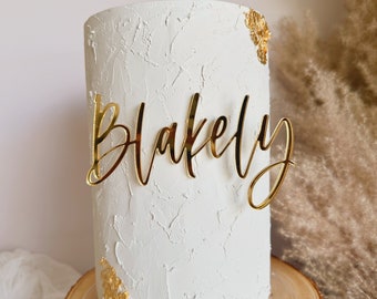 Script Name Acrylic Cake Charm | Custom Name Charm | Cake Topper | Cake Charms | Mirror Acrylic Cross |  Gold Cake Charm Cake