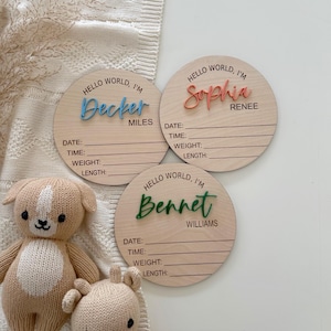 Faire-part de naissance de bébé d'arc Hello World | Annonce Hello World Name| Panneau du nom de l'hôpital | Signe astrologique de naissance| Je suis nouveau ici