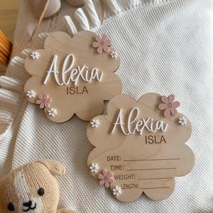 signe de naissance fleur de marguerite | Faire-part de naissance | Faire-part de naissance en bois arqué | Plaque nominative personnalisée | Nom de naissance du bébé