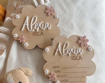 Daisy Flower Birth Sign | Baby Birth Announcement | Arched Wooden Birth Announcement | Personalized Name Sign | Baby Birth Name