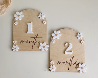 Baby Milestone | Boho Baby Milestone | Wooden daisy Flower Milestone Disc | Monthly Baby Milestone  Marker | Baby Growth | Baby Photo Prop