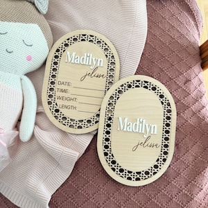 Rattan Baby Name Sign | Wooden Baby Birth Sign | Birth Announcement || Daisy Flower Birth Sign | Baby Name Announcement | Birth Sign