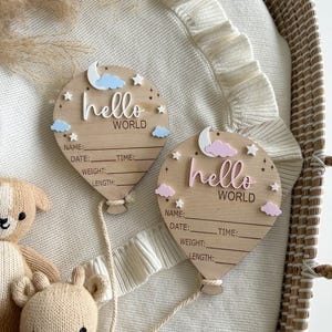 Hello World Air Balloon Baby Name Sign | Birth Announcement | Hospital ...