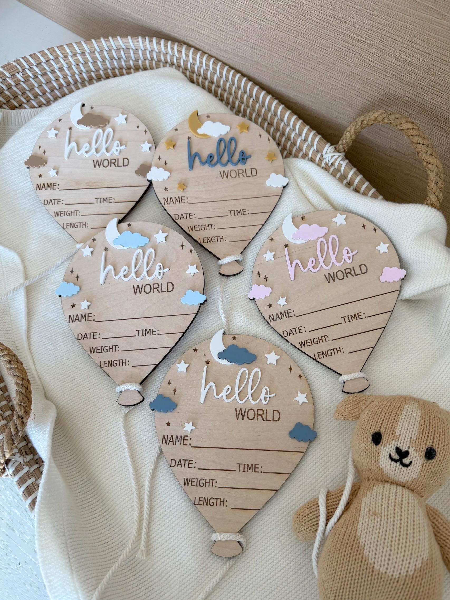 Hello World Air Balloon Baby Name Sign | Birth Announcement | Hospital ...