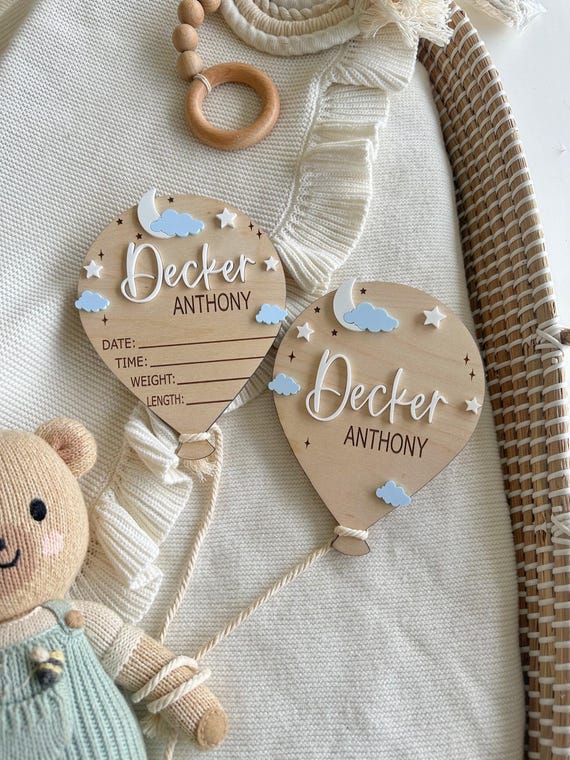 Air Balloon Baby Name Sign | Birth Announcement | Hospital Birth Announcement Sign | Moon and Name sign| Baby Boy Birth signs