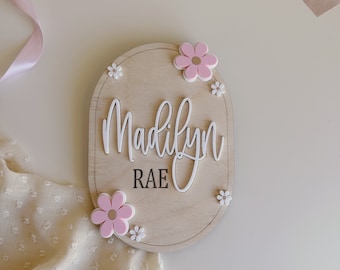 Baby Name Sign | Wooden Baby Birth Sign | Birth Announcement || Daisy Flower Birth Sign | Baby Name Announcement | Birth Sign For Hospital