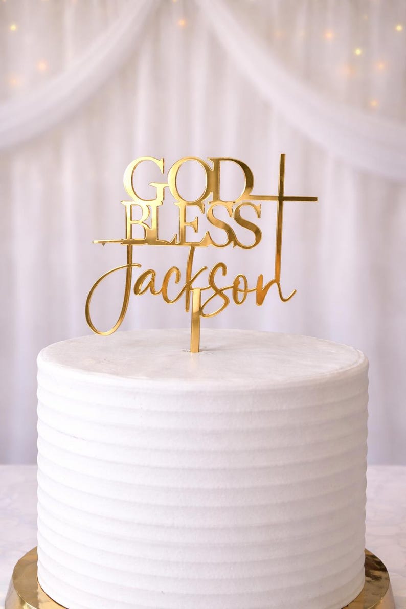 God Bless Name Cake Topper | Personalized Baptism Cake Topper | Custom God bless Cake Topper | Custom christening Cake Topper Bild 1