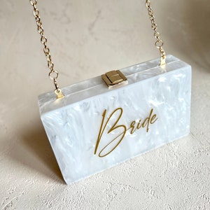 Personalised Pearl Bridal Bridesmaid Clutch Bag with Chain Strap Gift Unique Gift for Her EXPRESS DELIVERY AVAILABLE image 1