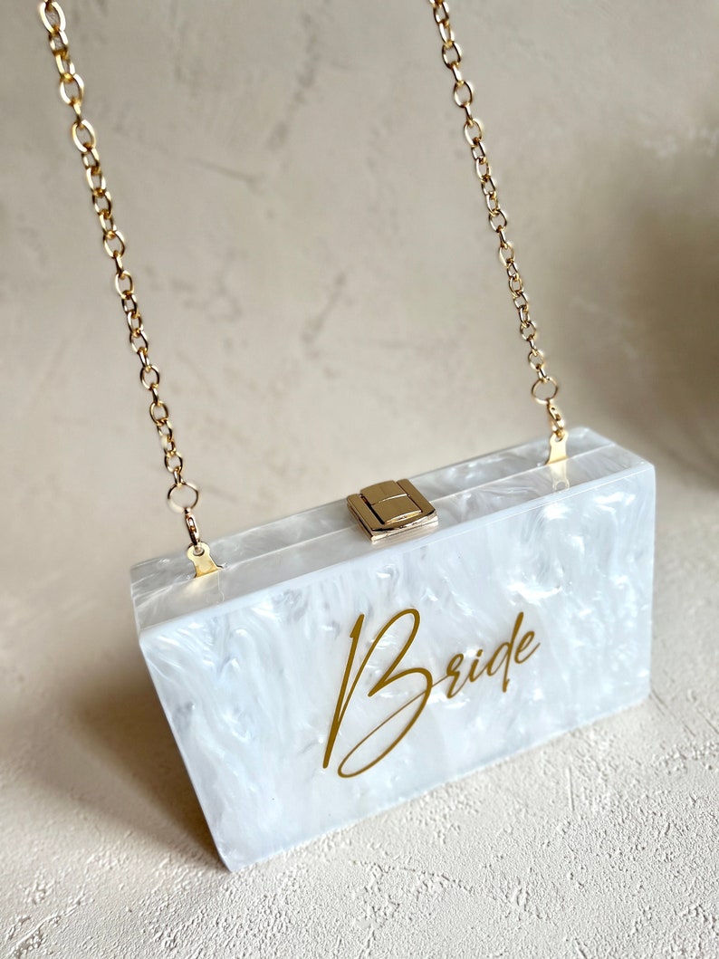 Personalised Pearl Bridal Bridesmaid Clutch Bag with Chain Strap Gift Unique Gift for Her EXPRESS DELIVERY AVAILABLE image 1