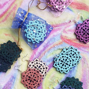 Mandala earrings, wood cut earrings, hand painted earrings, gifts for her