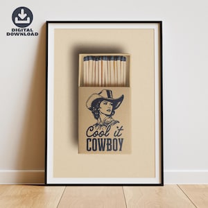 Cool It Cowboy Matchbook Wall Art Printable Wall Art – Vintage Western Typography for Home Decor