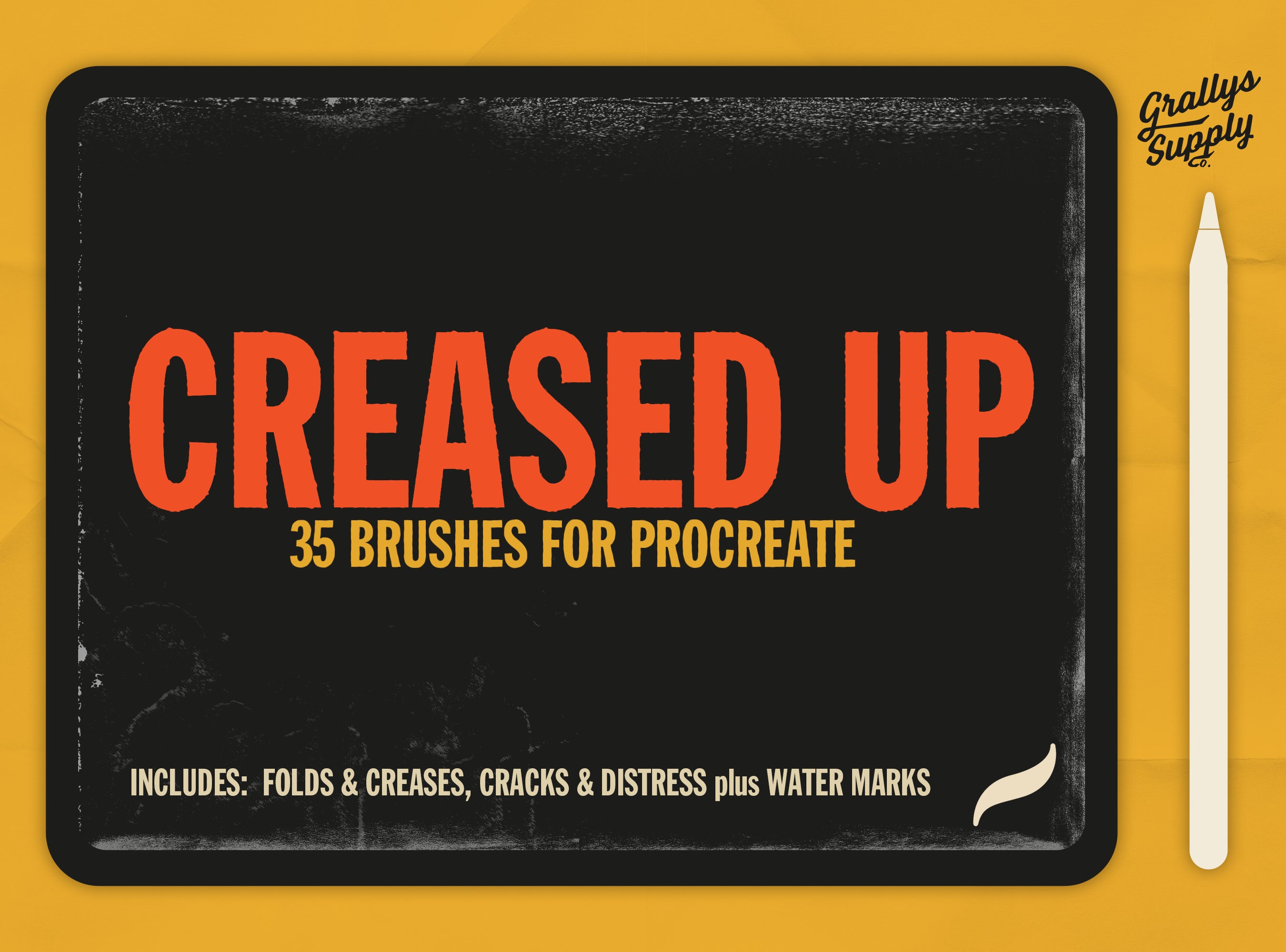 Creased Up Pack de pinceles para Procreate – 35 texturas de pliegues, arrugas, desgaste y marcas de agua