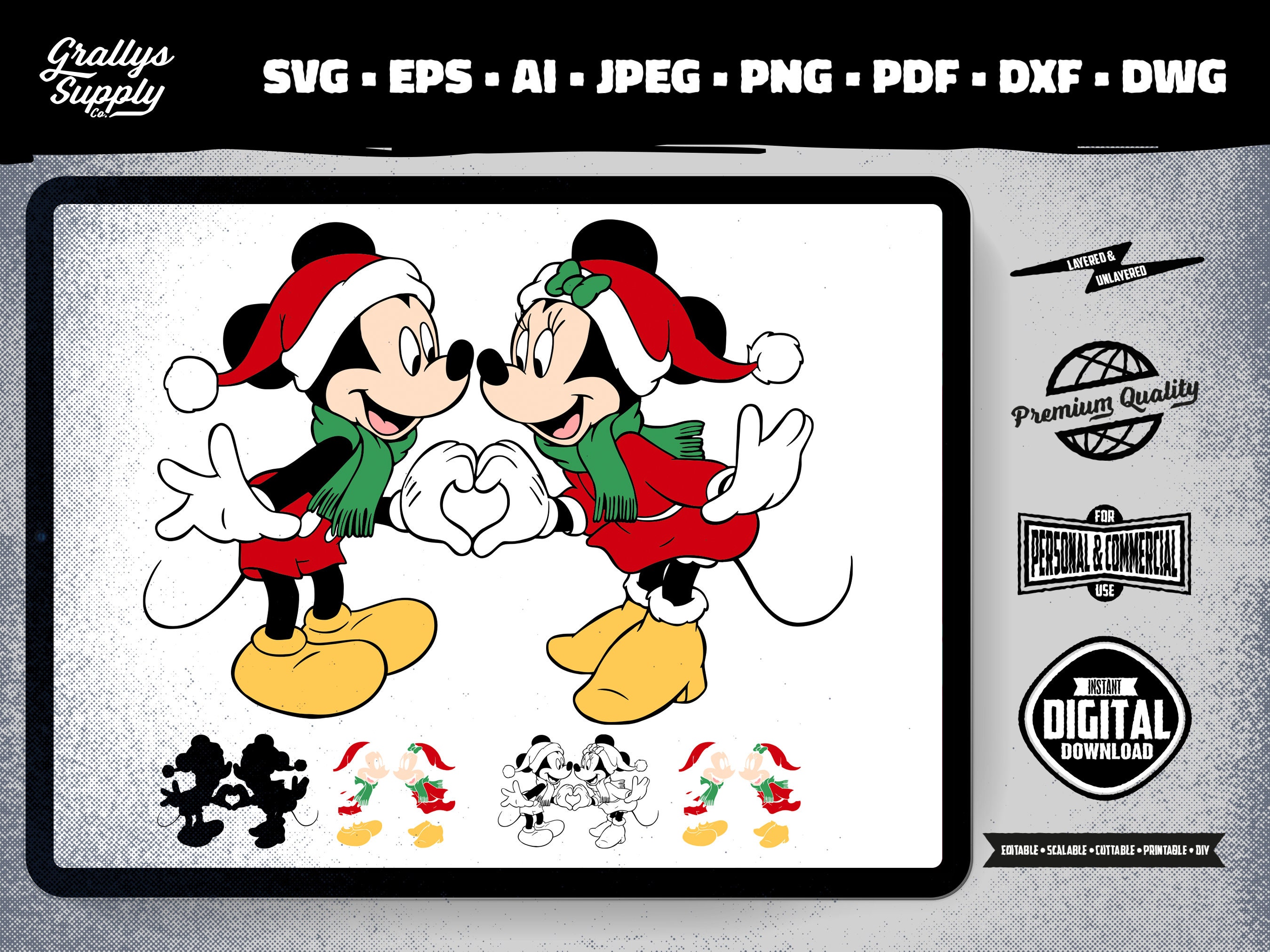 mickey mouse & minnie mouse christmas 12 items in SVG, jpg ,Pdf ,Png and  Eps digital download