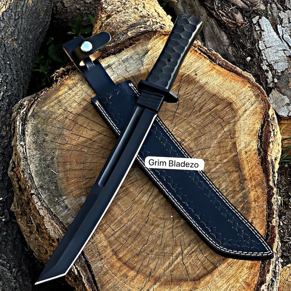 Hand Forged Tanto Knife High-Quality Carbon Steel Blade with Leather Sheath Hunting Knife Survival Knife