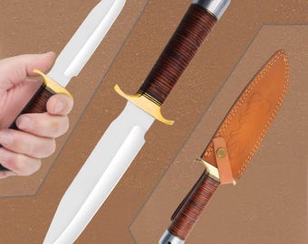 Custom Handmade D2 Tool Steel Hunting Bowie Knife with Leather Sheath|BOP012