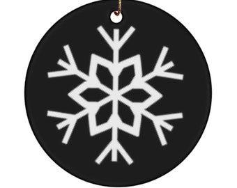 Christmas Ornament, Black with White Snowflake, Gift for Family,