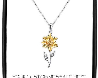 Sunflower Charm Necklace,  You are My Sunshine, Sterling Silver and Gold, Holiday Gift, Gift for Her, Bridesmaid Gift, Personalized Message