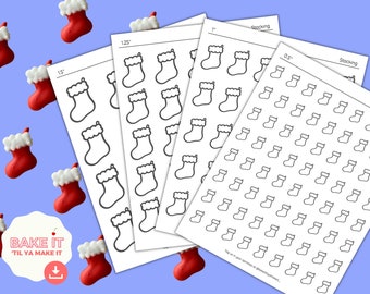 Santa Stockings - Christmas Royal Icing Transfer Sheets - Sprinkle templates come in 5 sizes - use as XMAS cookie decorations!