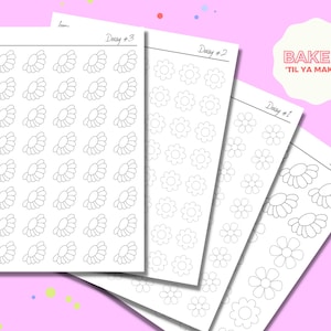 Daisy Flower Royal Icing Transfer Template VARIETY PACK beinhaltet 11-Seiten mit 3 leicht zu verfolgenden Designs in 4 Größen