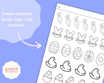 Easter Royal Icing Transfer Sheet: Bunny, Carrot, Chick, Egg (Digital Download Sprinkle Template)
