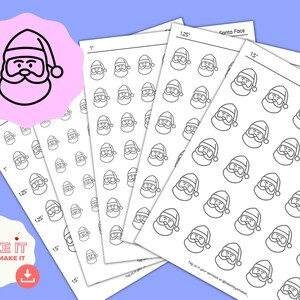 May include: Printable sheets with outlines of Father Christmas faces in various sizes, ranging from 0.75 inches to 1.5 inches. The sheets are labelled "Santa Face" and include instructions to tag the creator on social media.