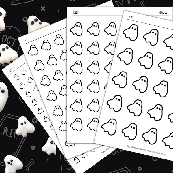 Ghost Royal Icing Transfer Sheet: Halloween Sprinkle Tracing Template