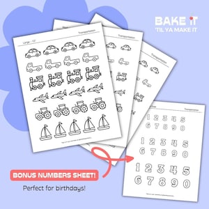 Op de afbeelding: Afdrukbare zwart-witte kleurplaten met transportthema voor kinderen. De pagina's bevatten afbeeldingen van auto's, vrachtwagens, treinen, vliegtuigen, tractoren en zeilboten. Een bonusvel met grote cijfers van 1 tot en met 9 is inbegrepen.