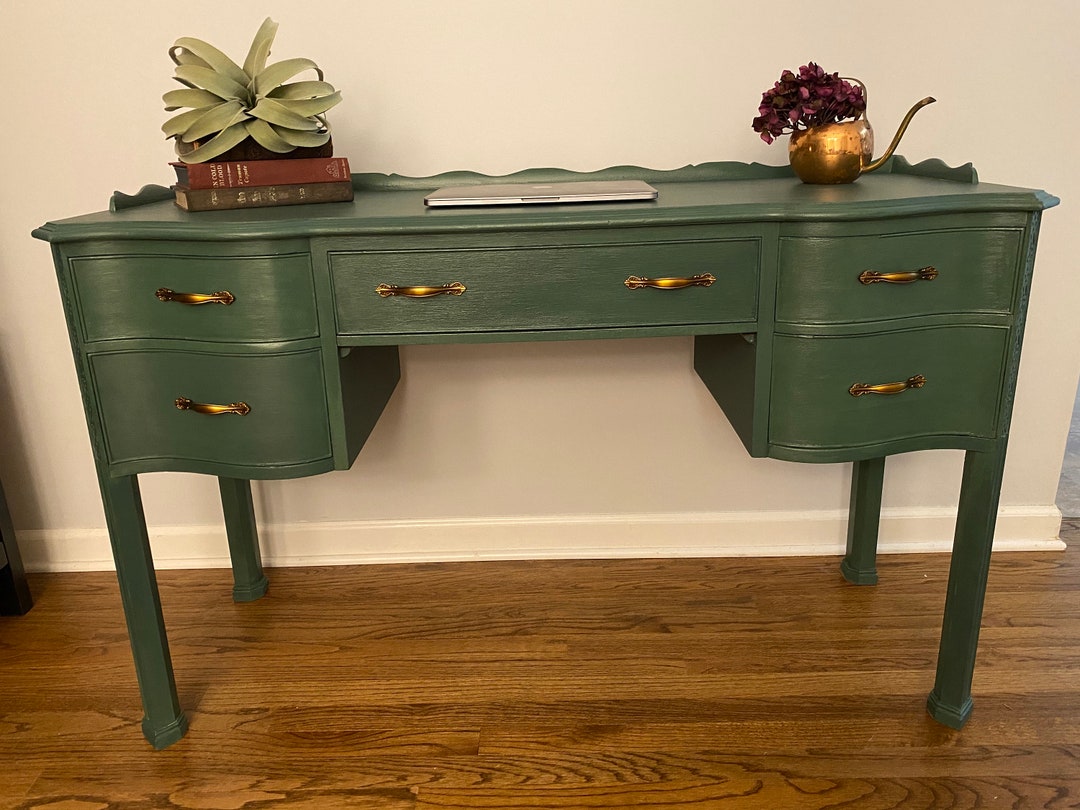 Green Desk Makeup Vanity Painted Furniture Etsy